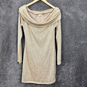 NWOT Charming Charlie Cowl Neck Sweater Dress Beige Small Soft Glam Cozy Chic